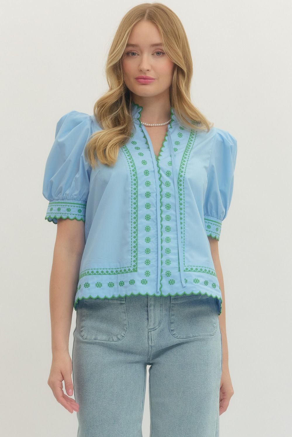 Embroidered Dream Top-Blue