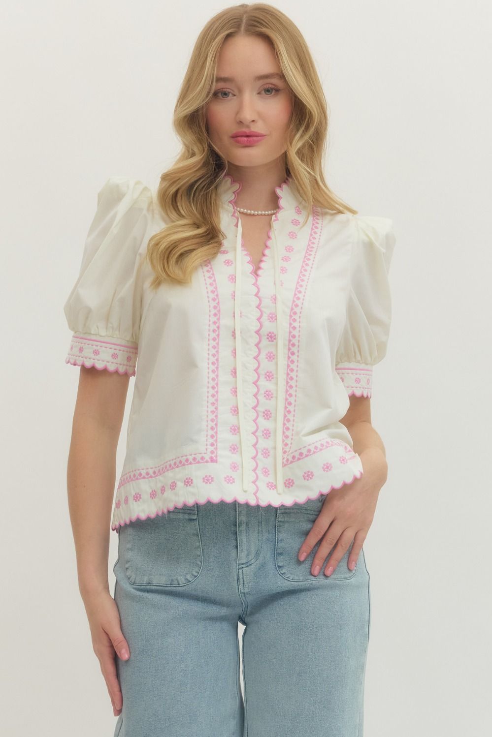Embroidered Dream Top-Cream
