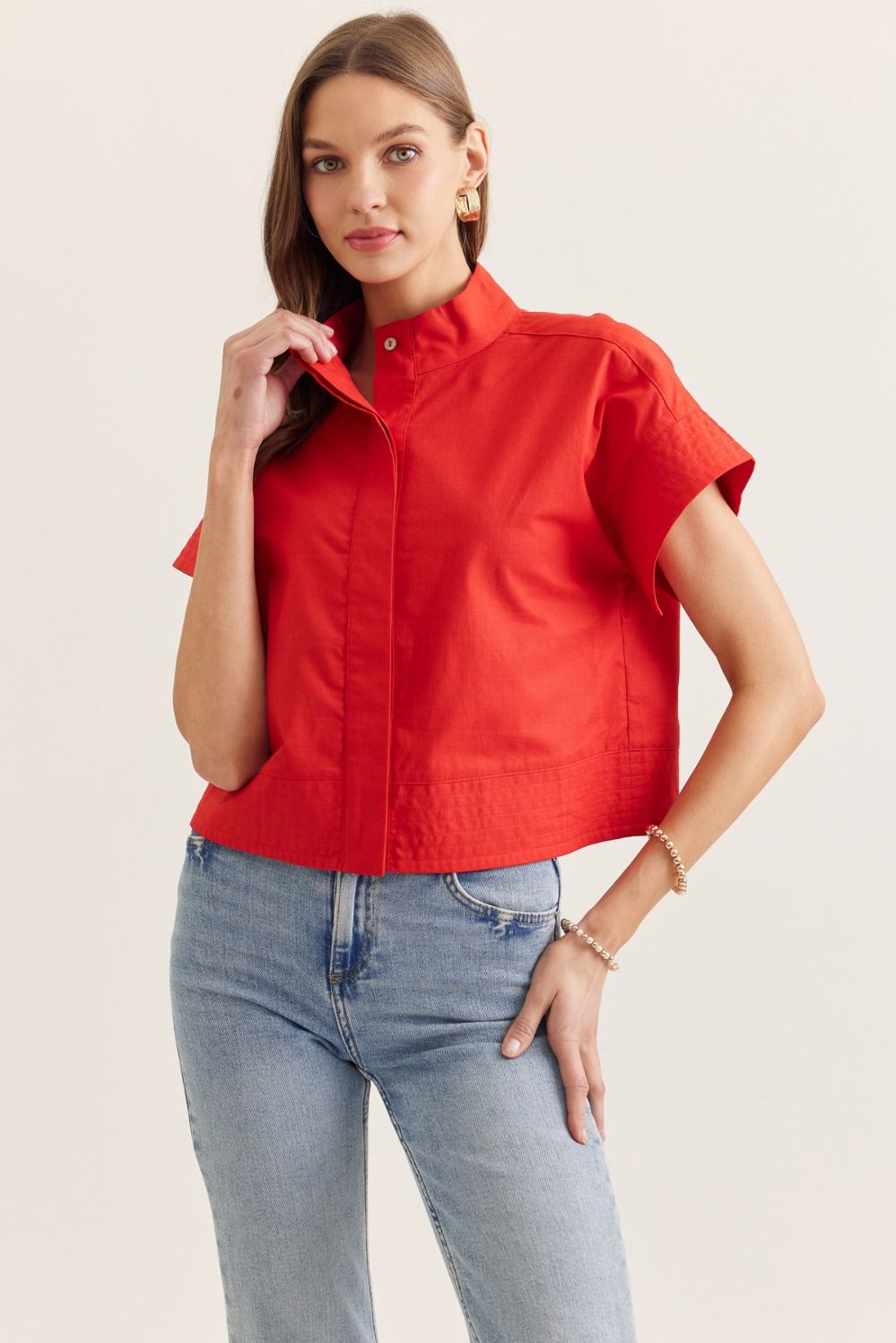 Timeless Touch Collar Top-Red