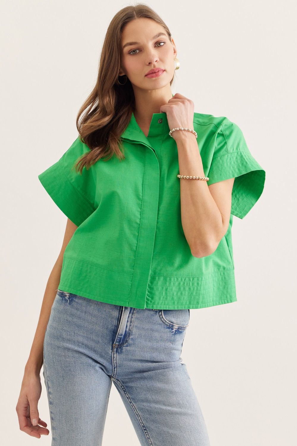 Timeless Touch Collar Top-Green
