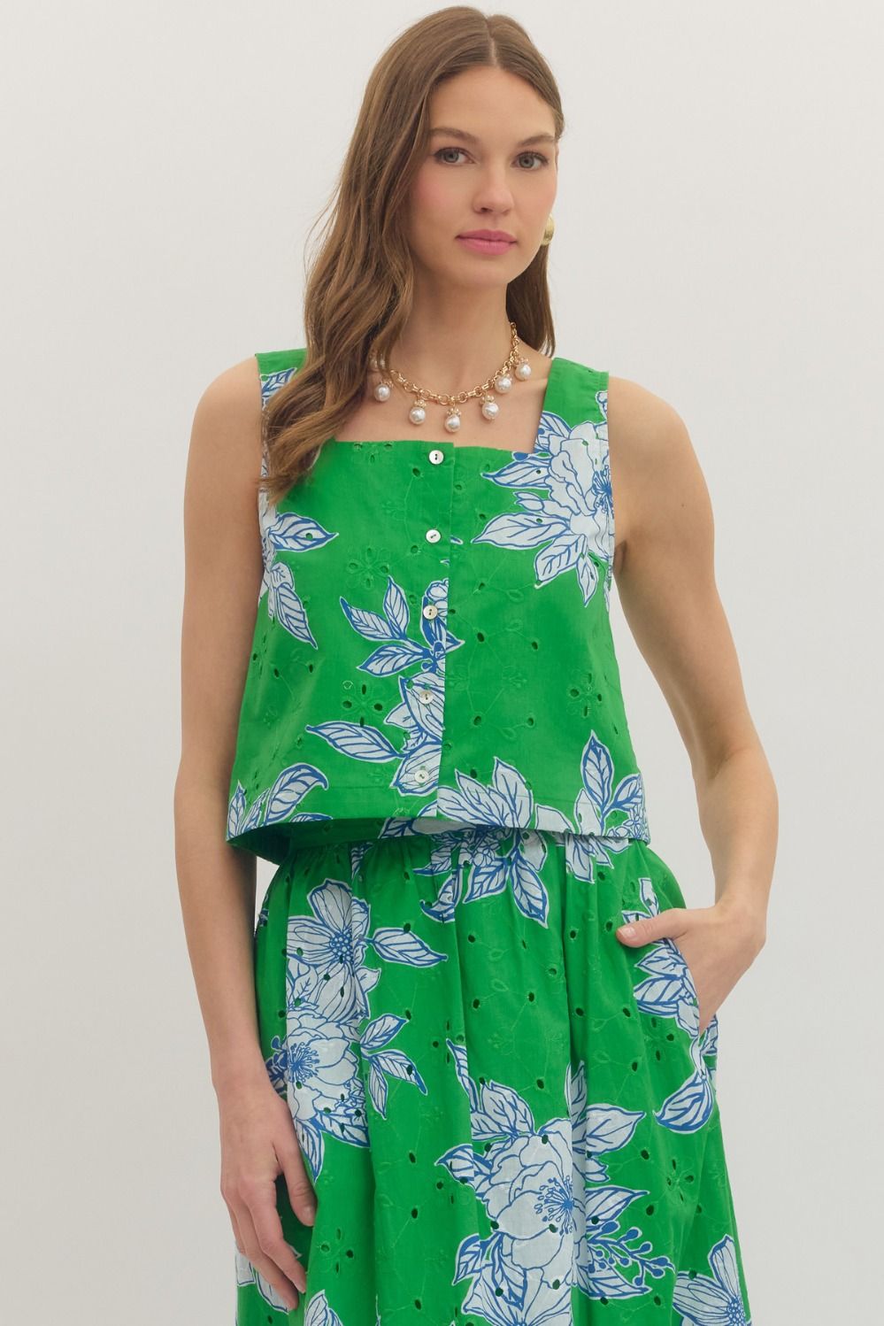 Soft Bloom Sleeveless Top-Green