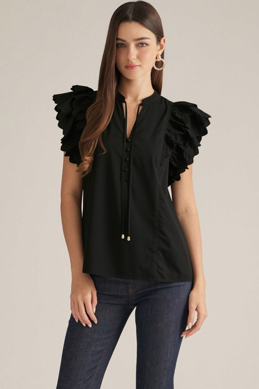 Marcella Ruffle Top-Black