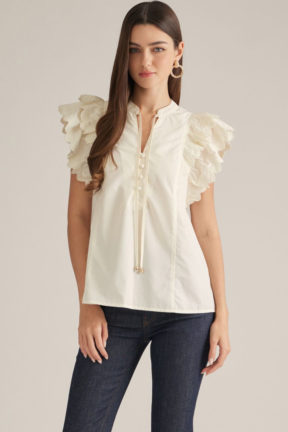 Marcella Ruffle Top-Cream