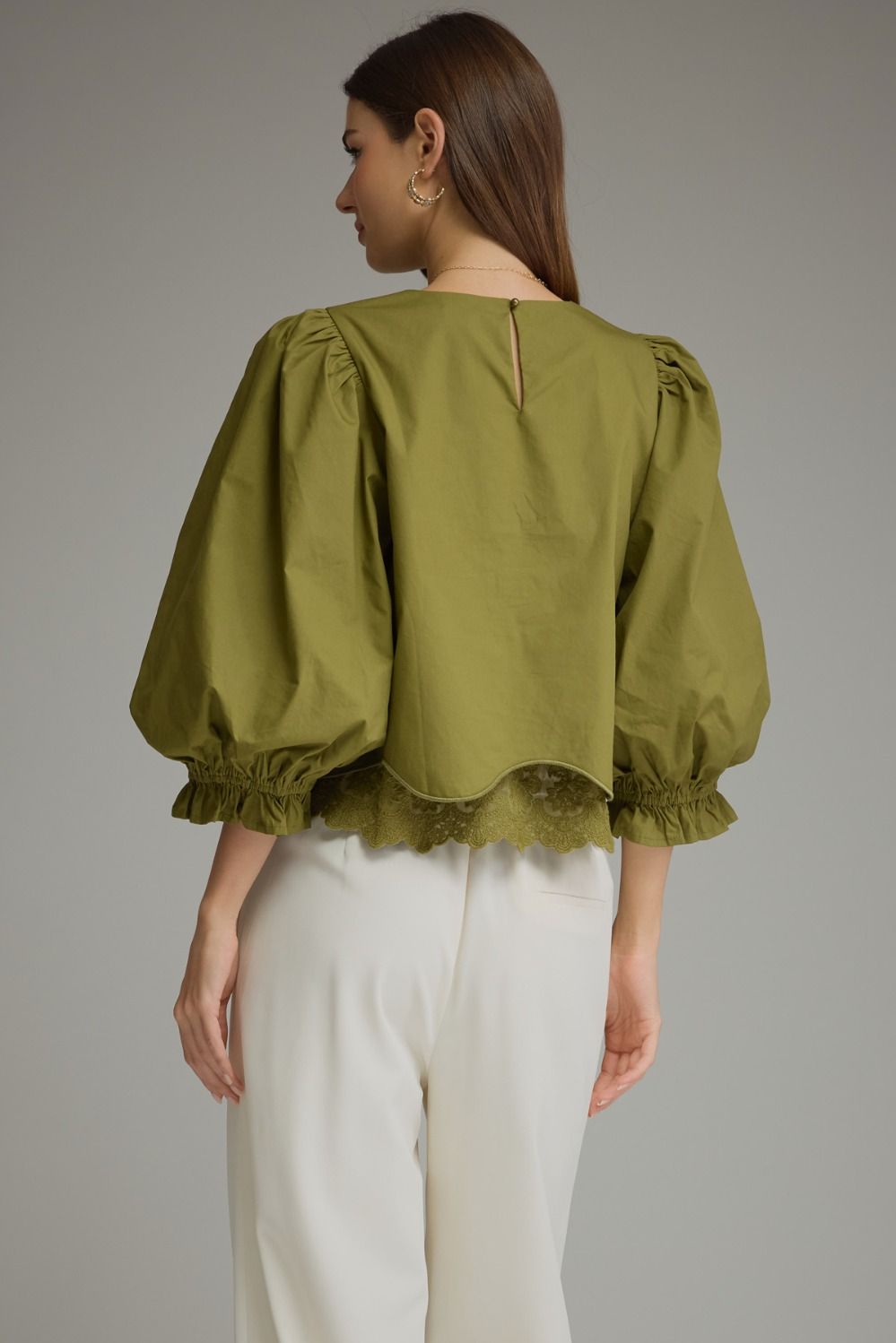 La Belle Puff Sleeve Top-Martini Olive