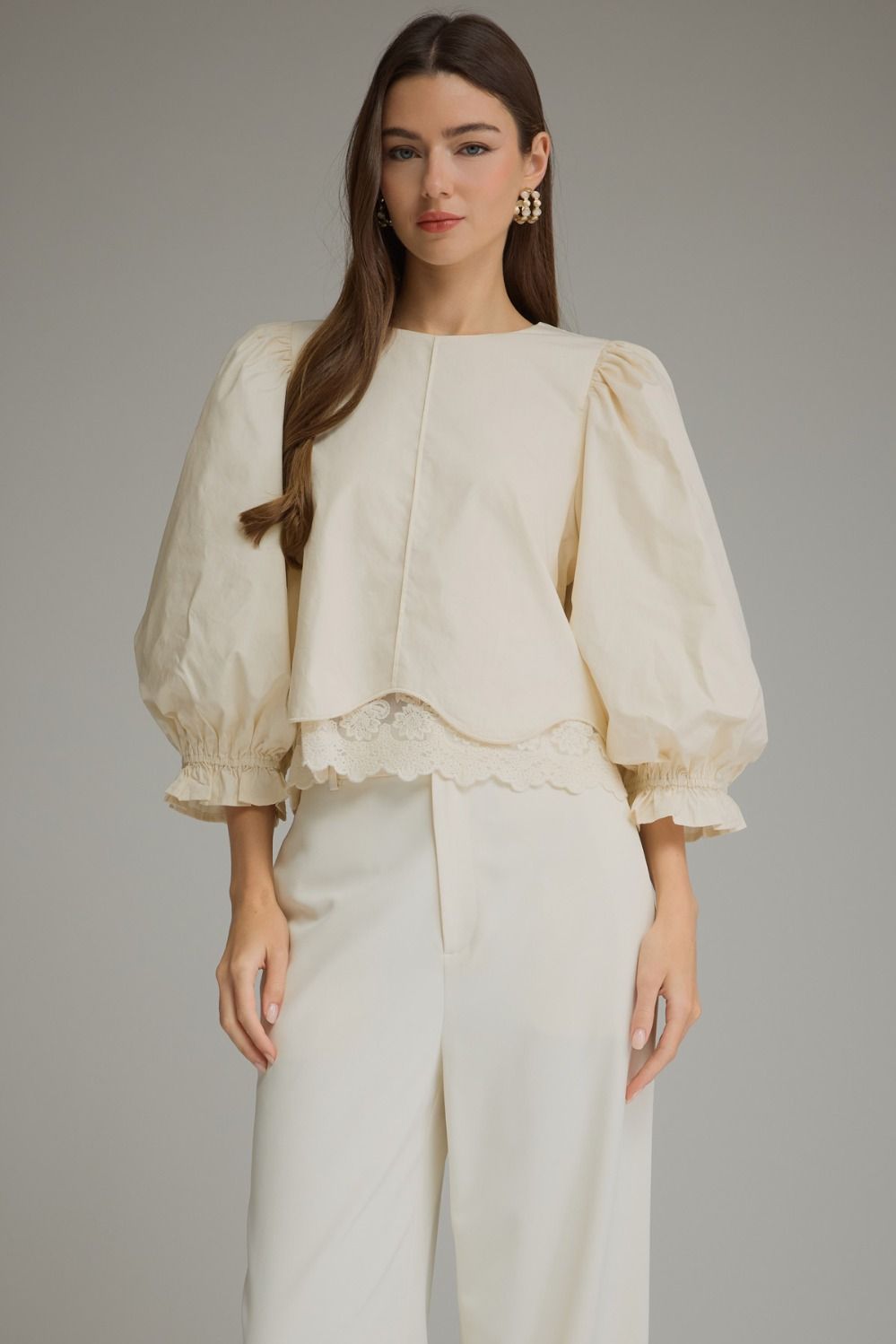 La Belle Puff Sleeve Top-Ecru