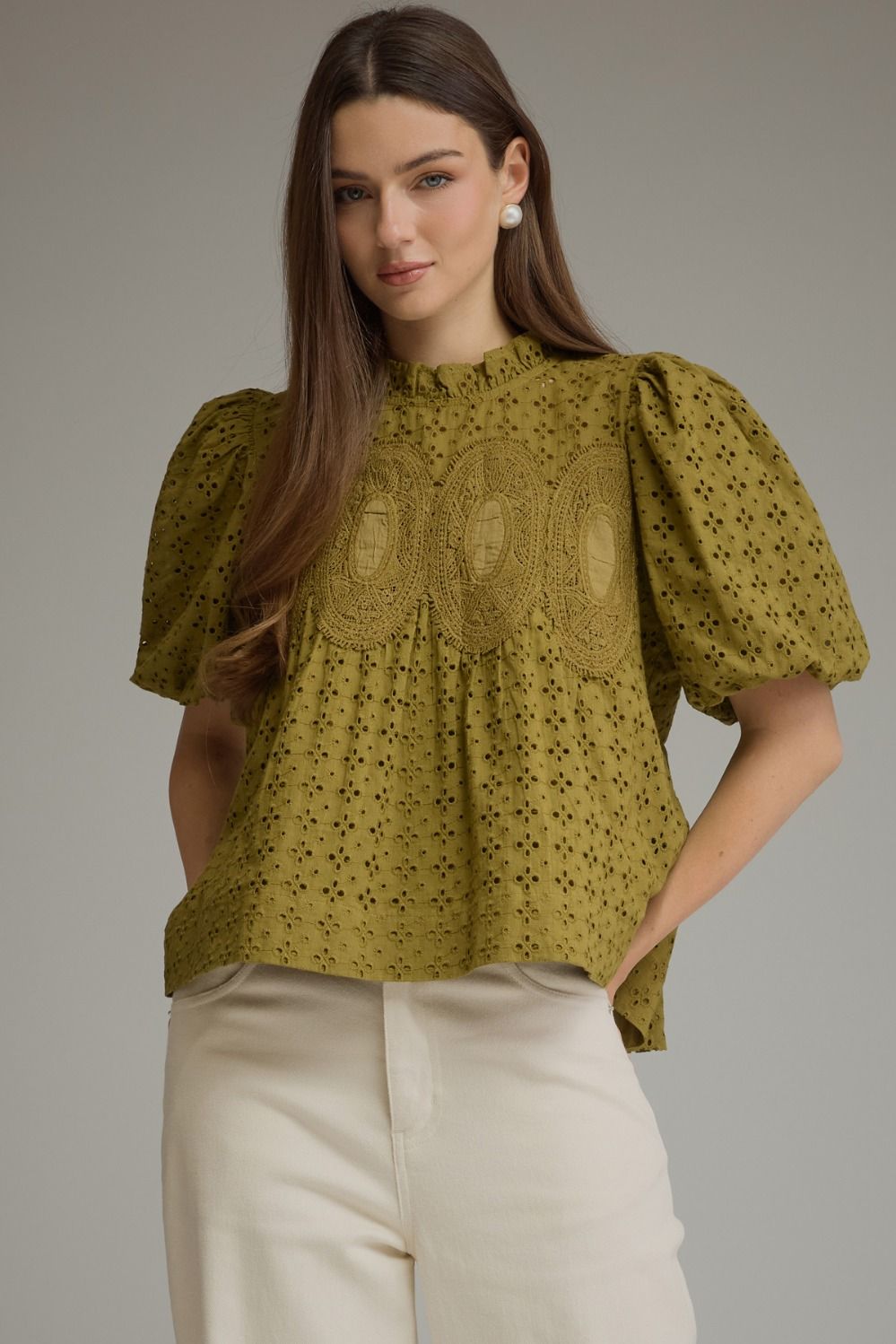 Beatrice Puff Sleeve Top-Olive