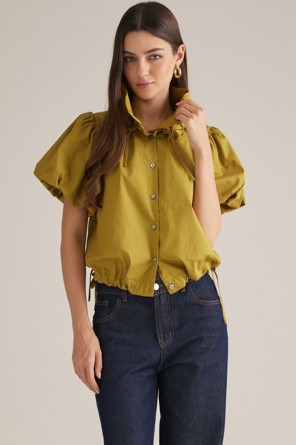 Alessia Puff Sleeve Top-Martini Olive
