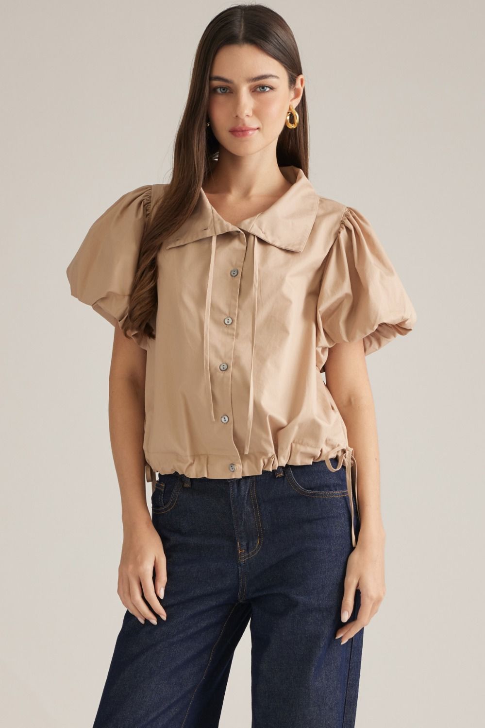 Alessia Puff Sleeve Top-Light Taupe