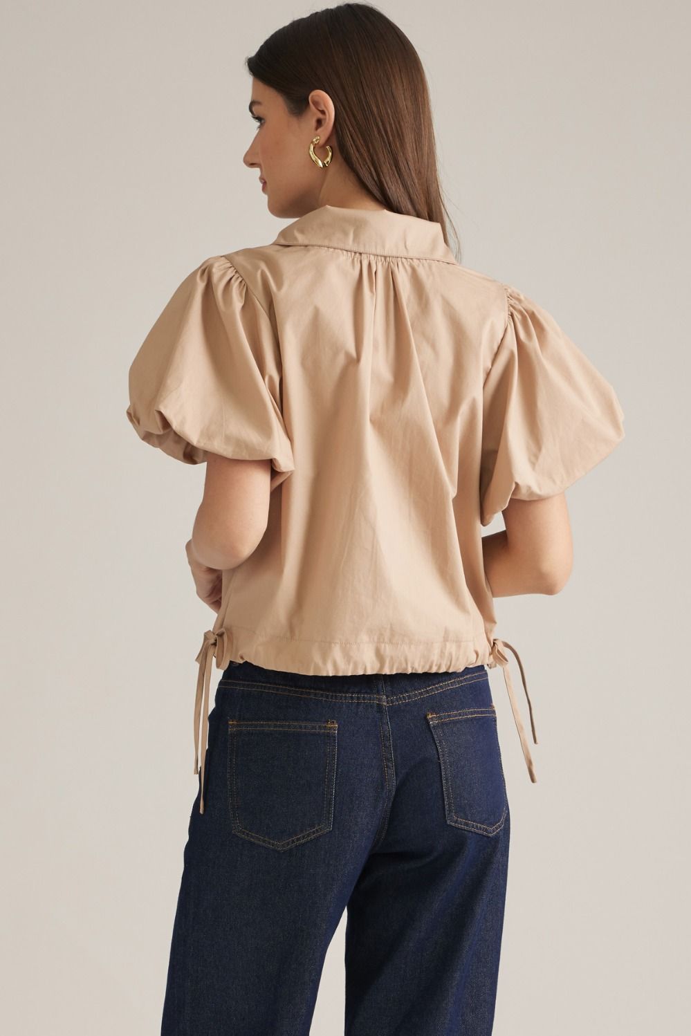 Alessia Puff Sleeve Top-Light Taupe