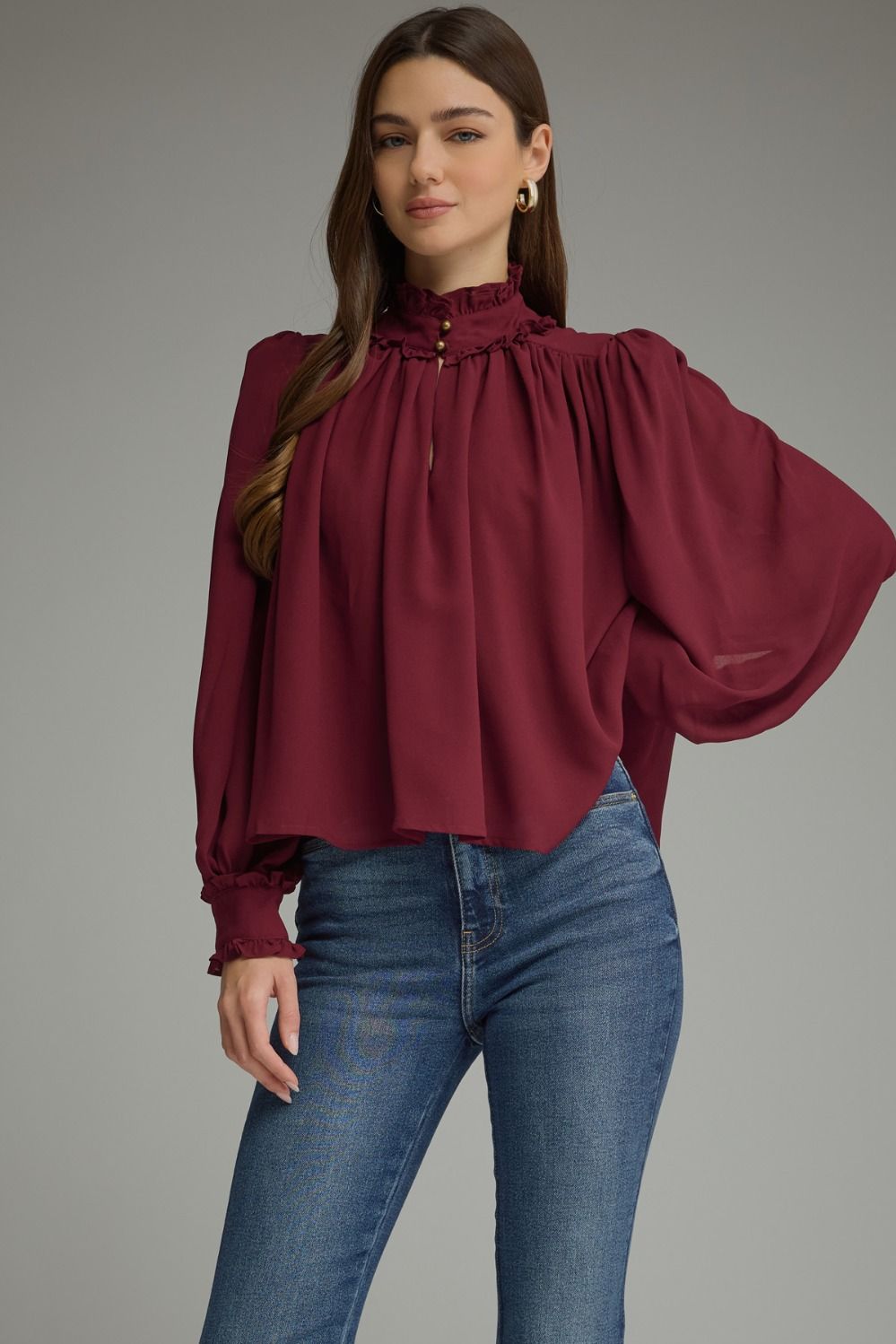 Francesca Puff Sleeve Top-Burgundy