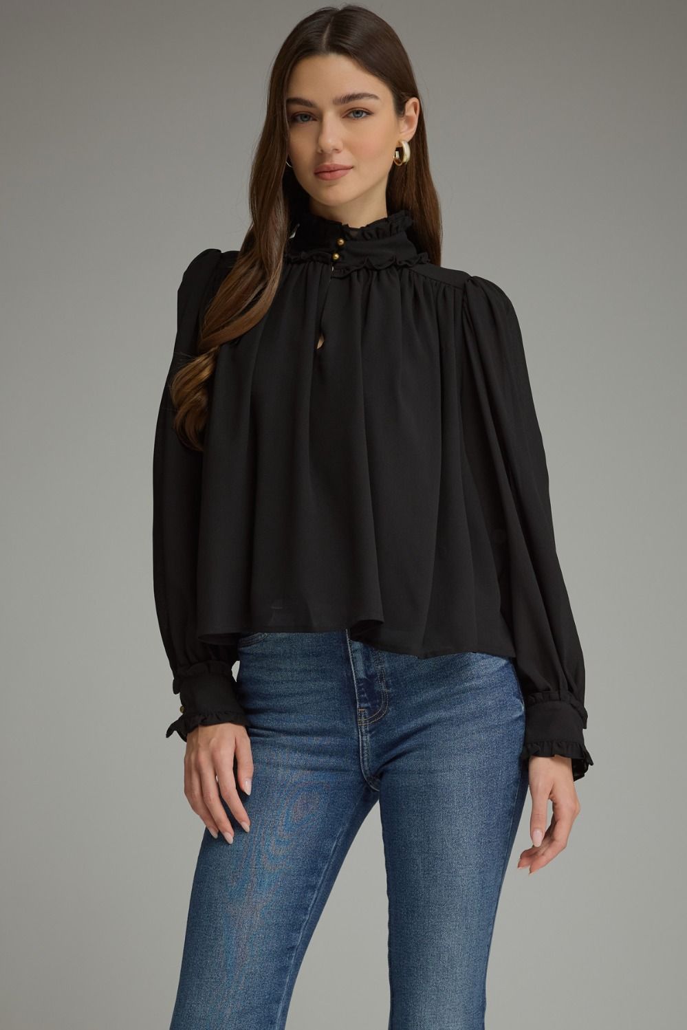 Francesca Puff Sleeve Top-Black