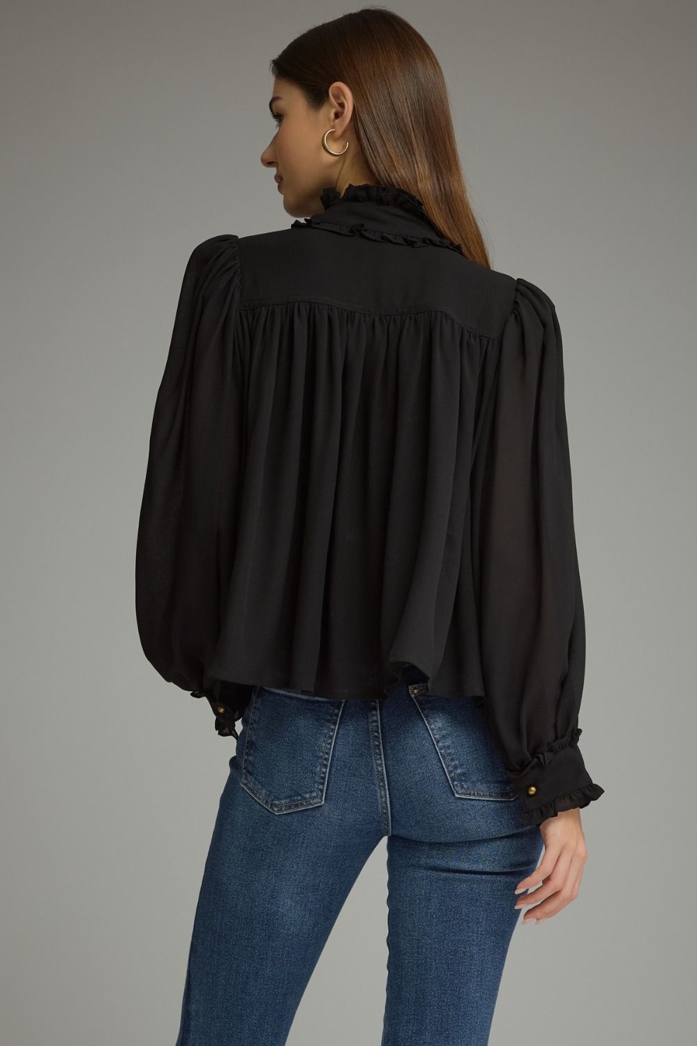 Francesca Puff Sleeve Top-Black