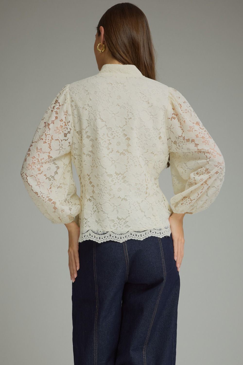 The Mandarin Lace Top-Cream
