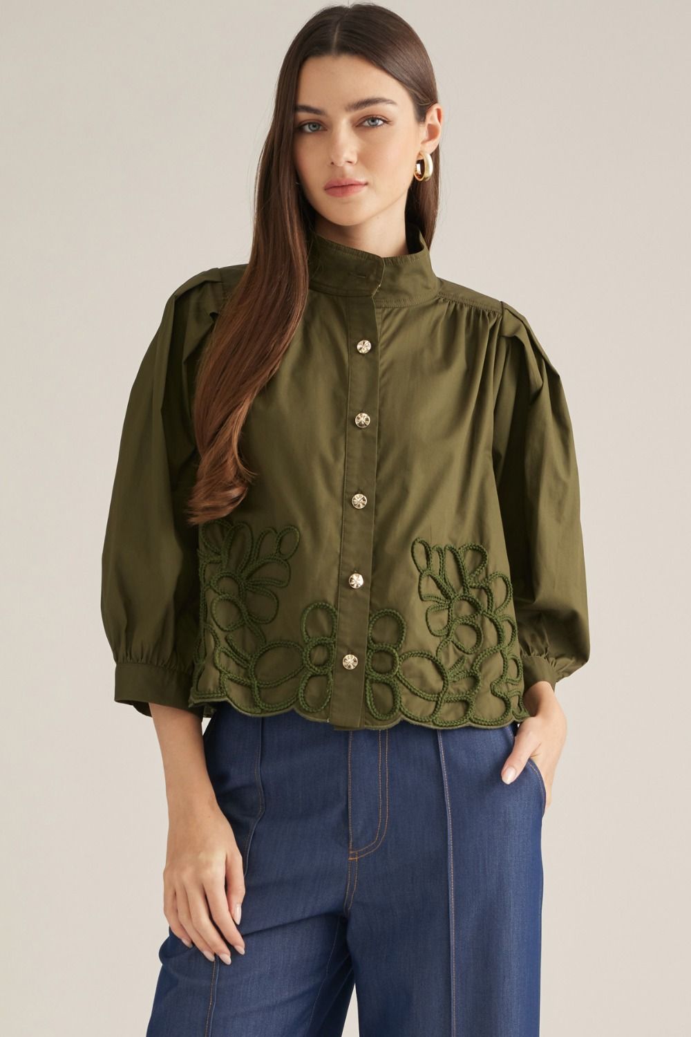 Annalise Puff Sleeve Top-Olive