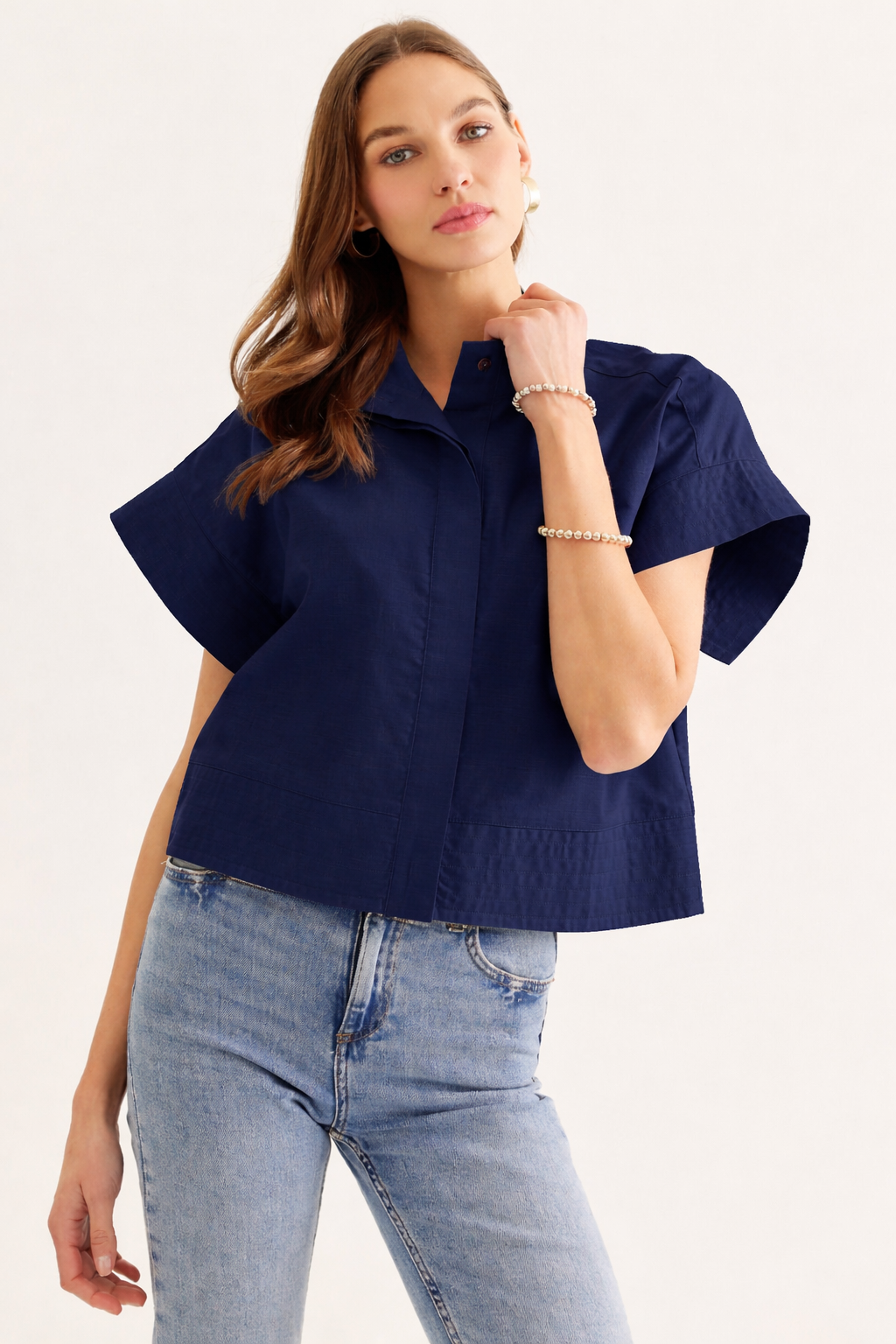 Timeless Touch Collar Top-Navy