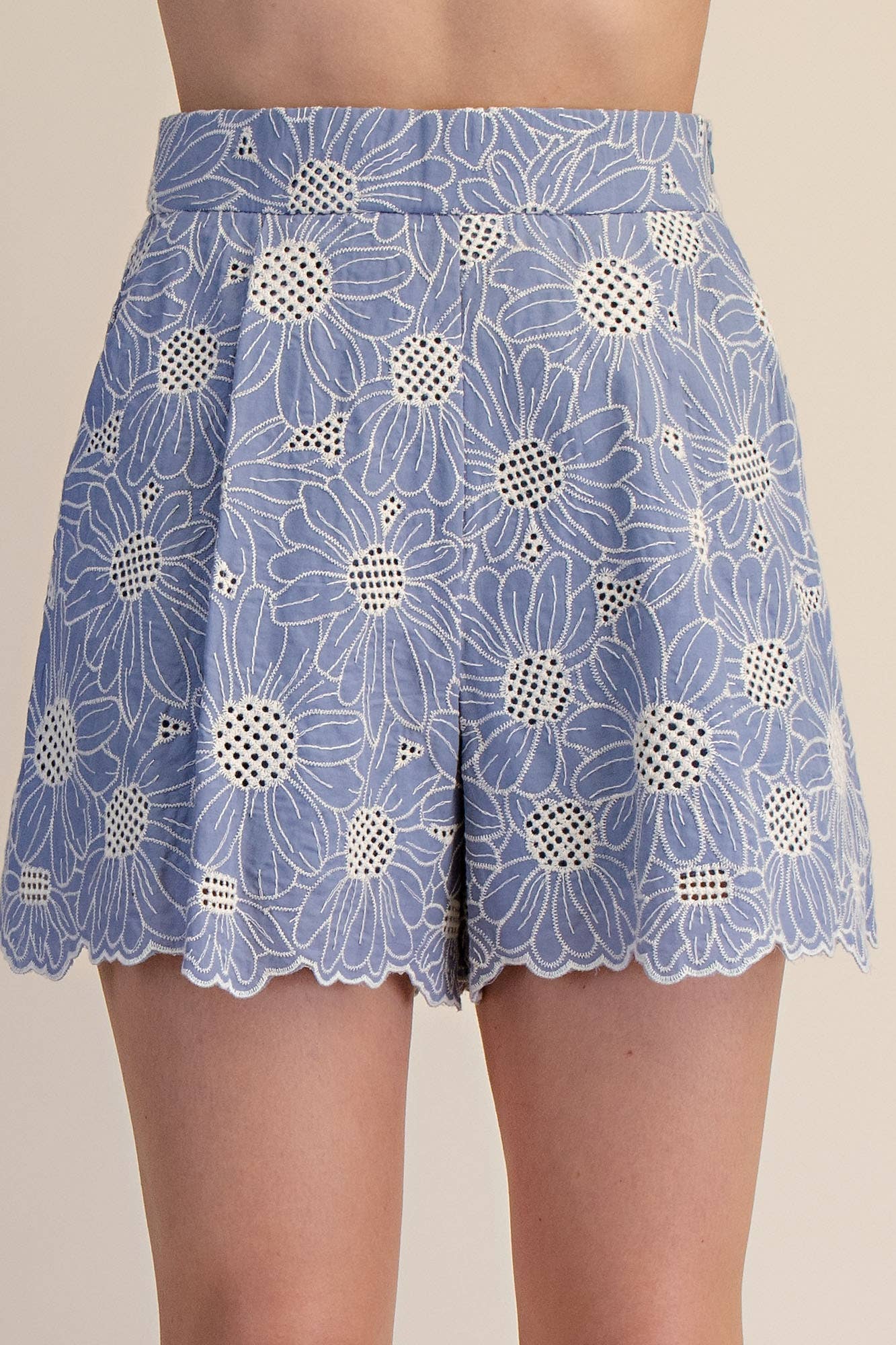 Sky Petal Embroidered Shorts