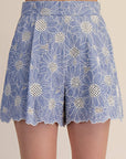 Sky Petal Embroidered Shorts