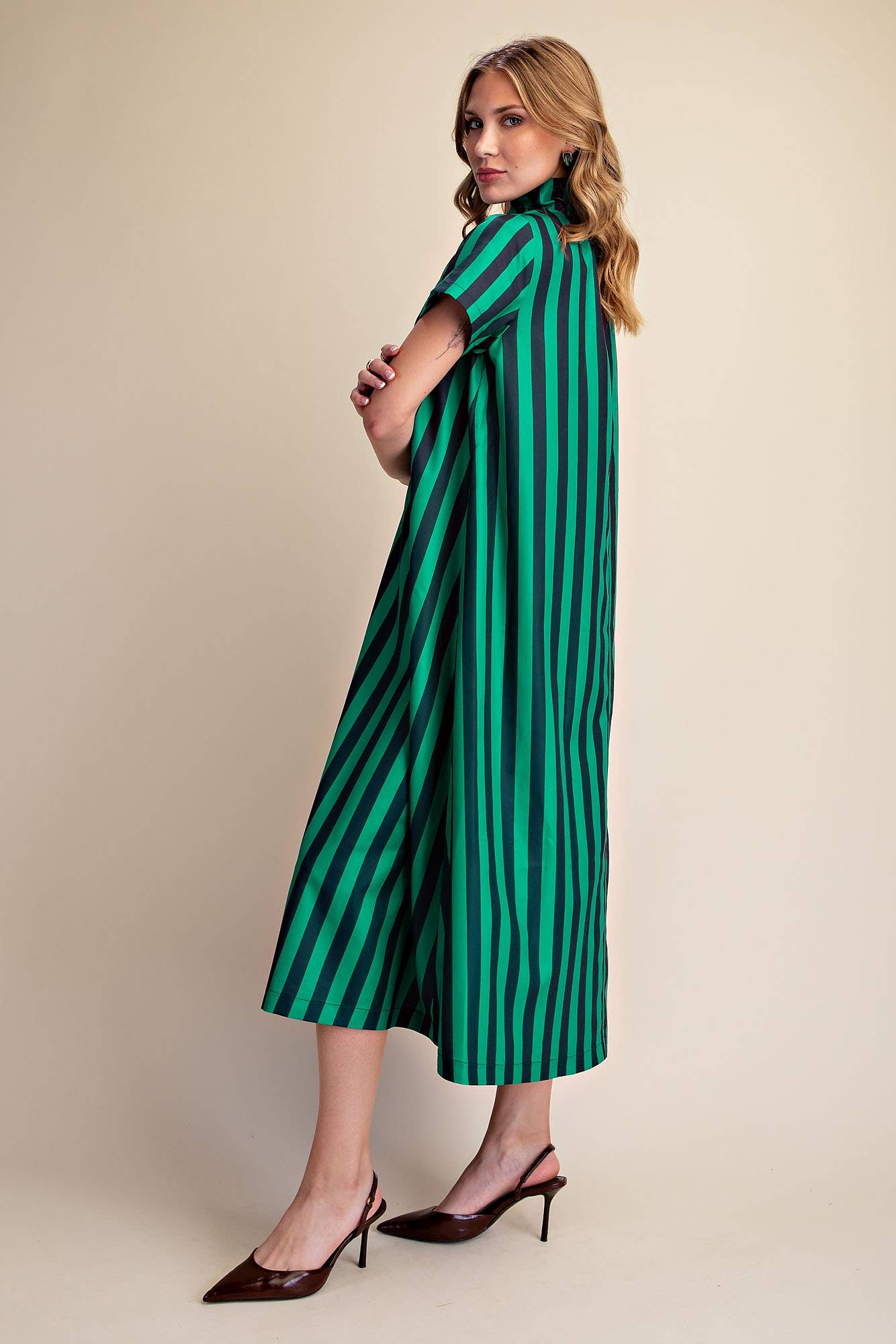 The Iconic Stripe Midi Dress-Navy