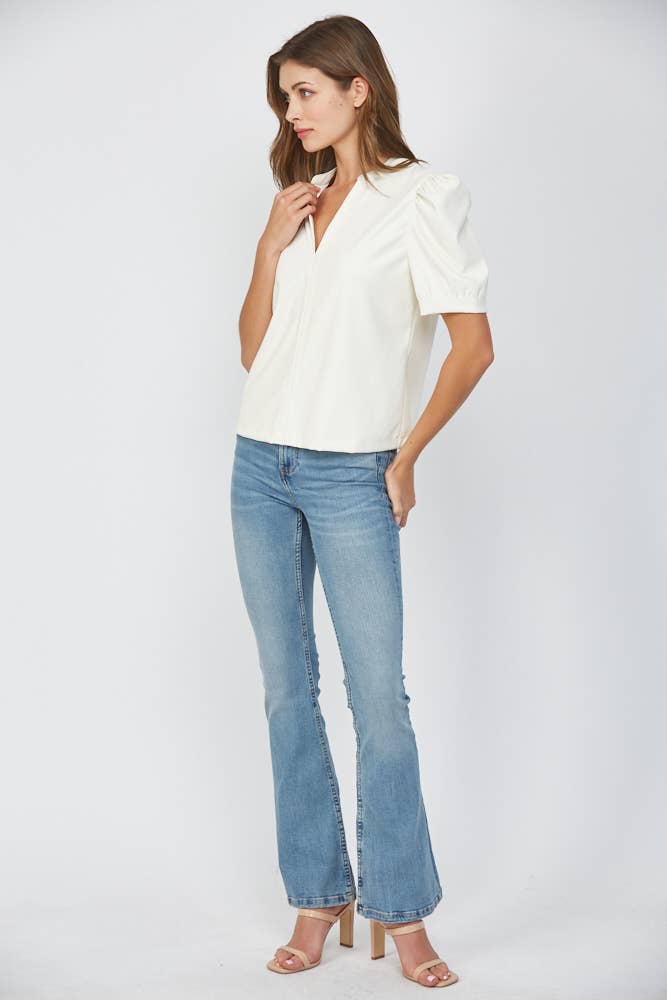 PREORDER: Coffee Time Faux Leather Top-Cream