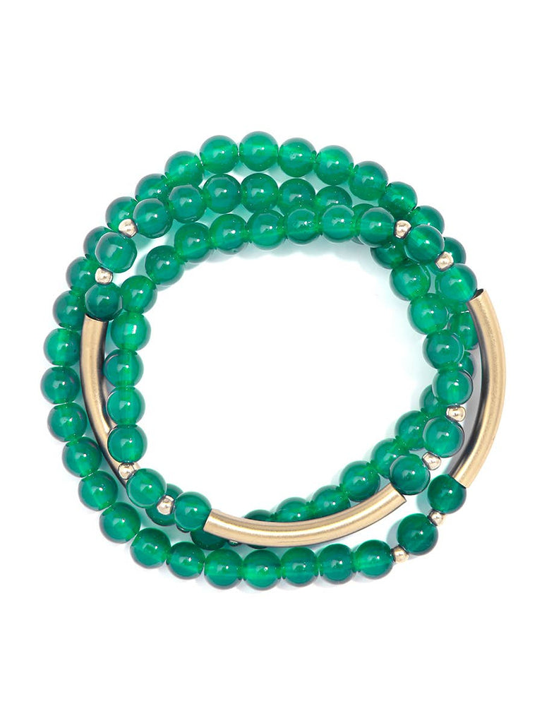 Glossy And Gold Beaded Wrap Bracelet-Teal