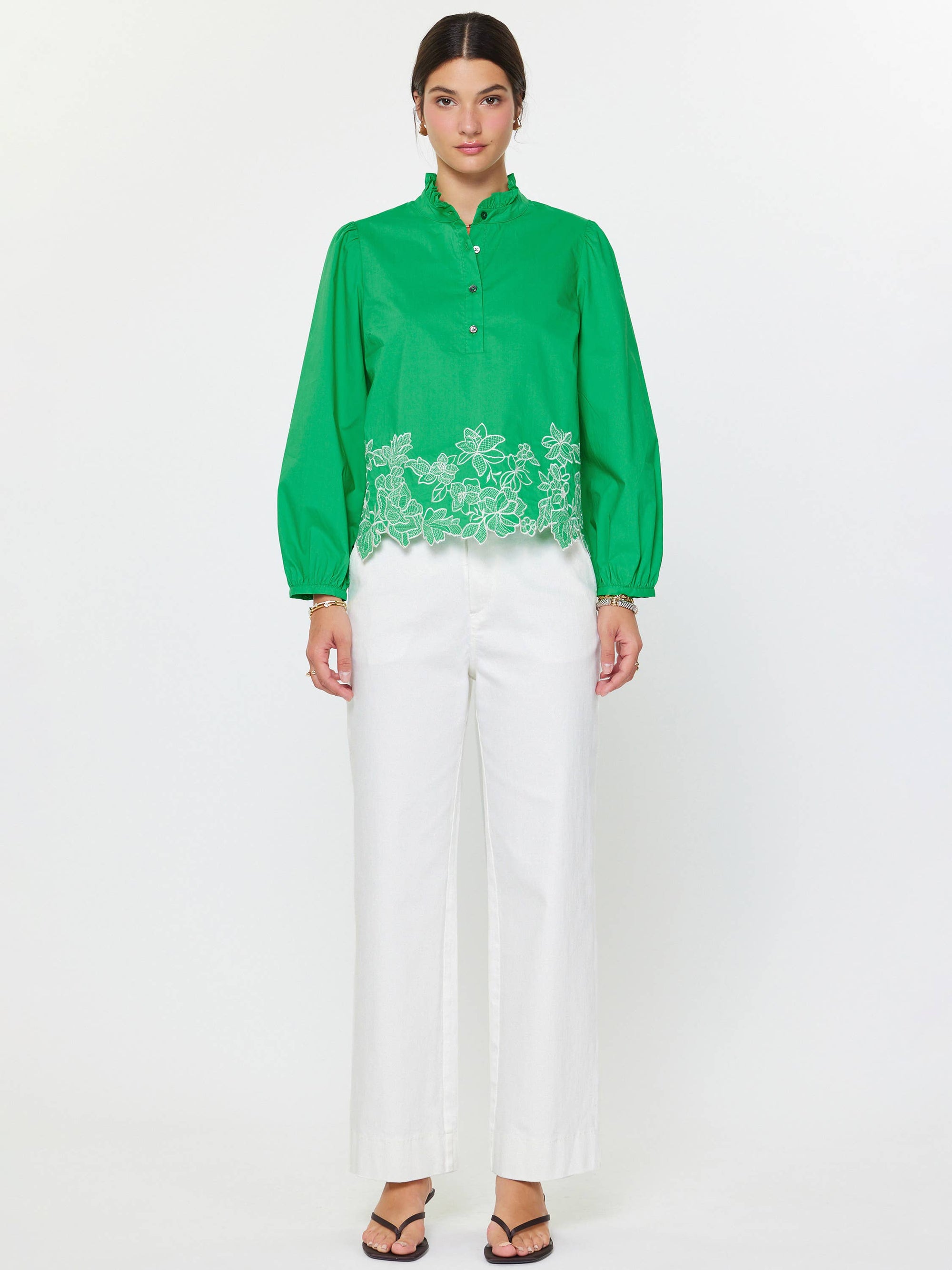 Threaded Bloom Long Sleeve Top-Spring Green