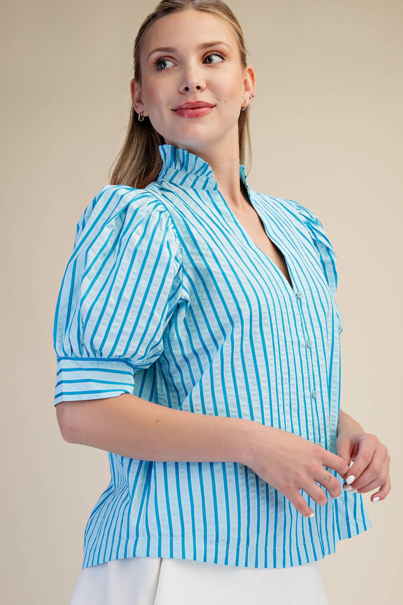Sweetheart Puff Sleeve Top-Aqua