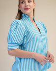 Sweetheart Puff Sleeve Top-Aqua