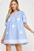 Sweet Flowers Embroidered Mini Dress-Chambray/White