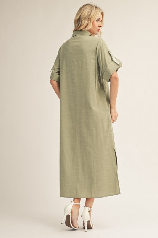 Weekend Chic Woven Midi Dress-Sage