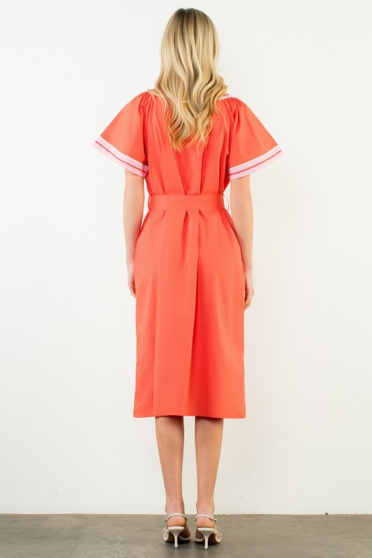 Market Walks Belted Dress-Orange Red