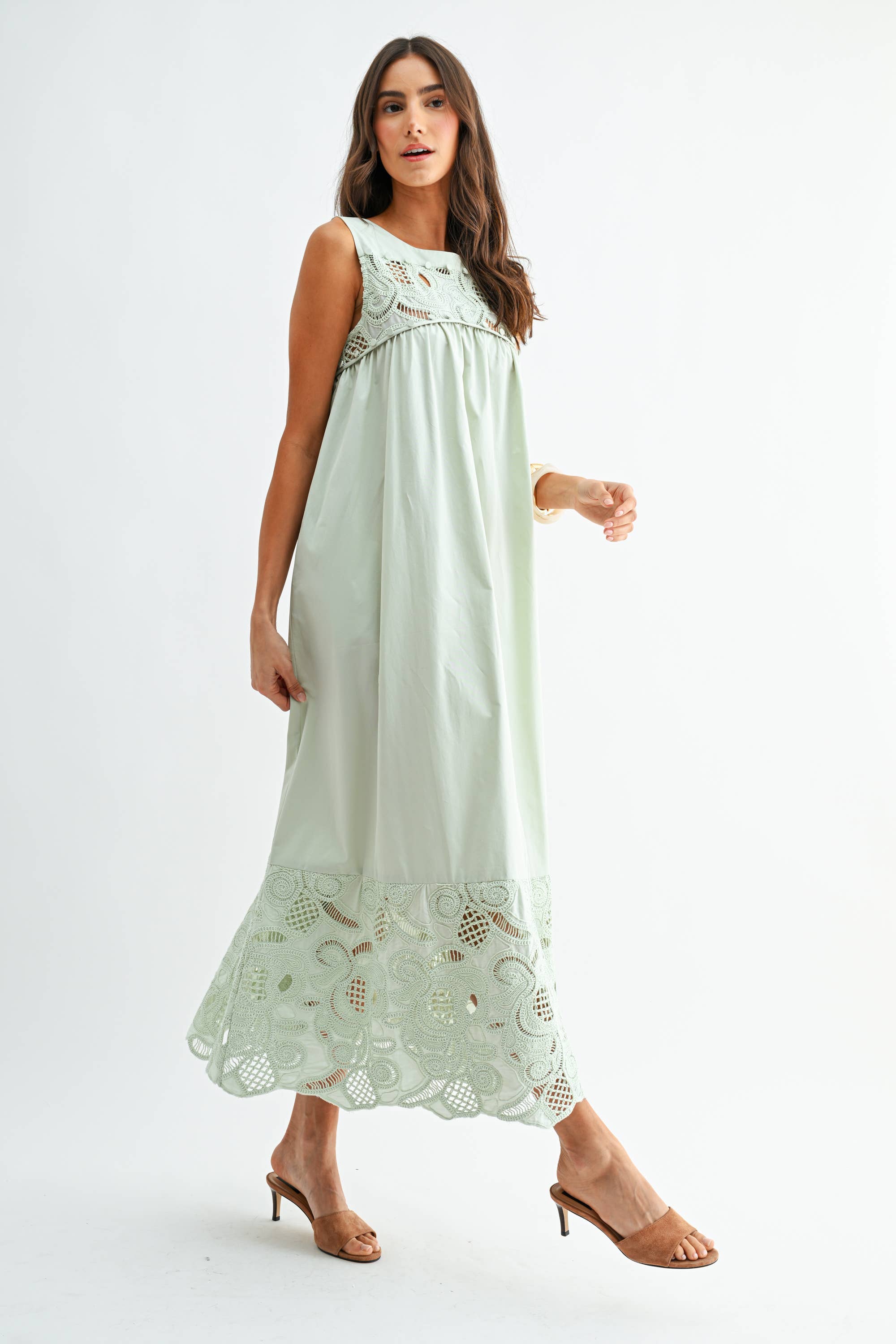 Desert Breeze Lace Maxi Dress-Sage