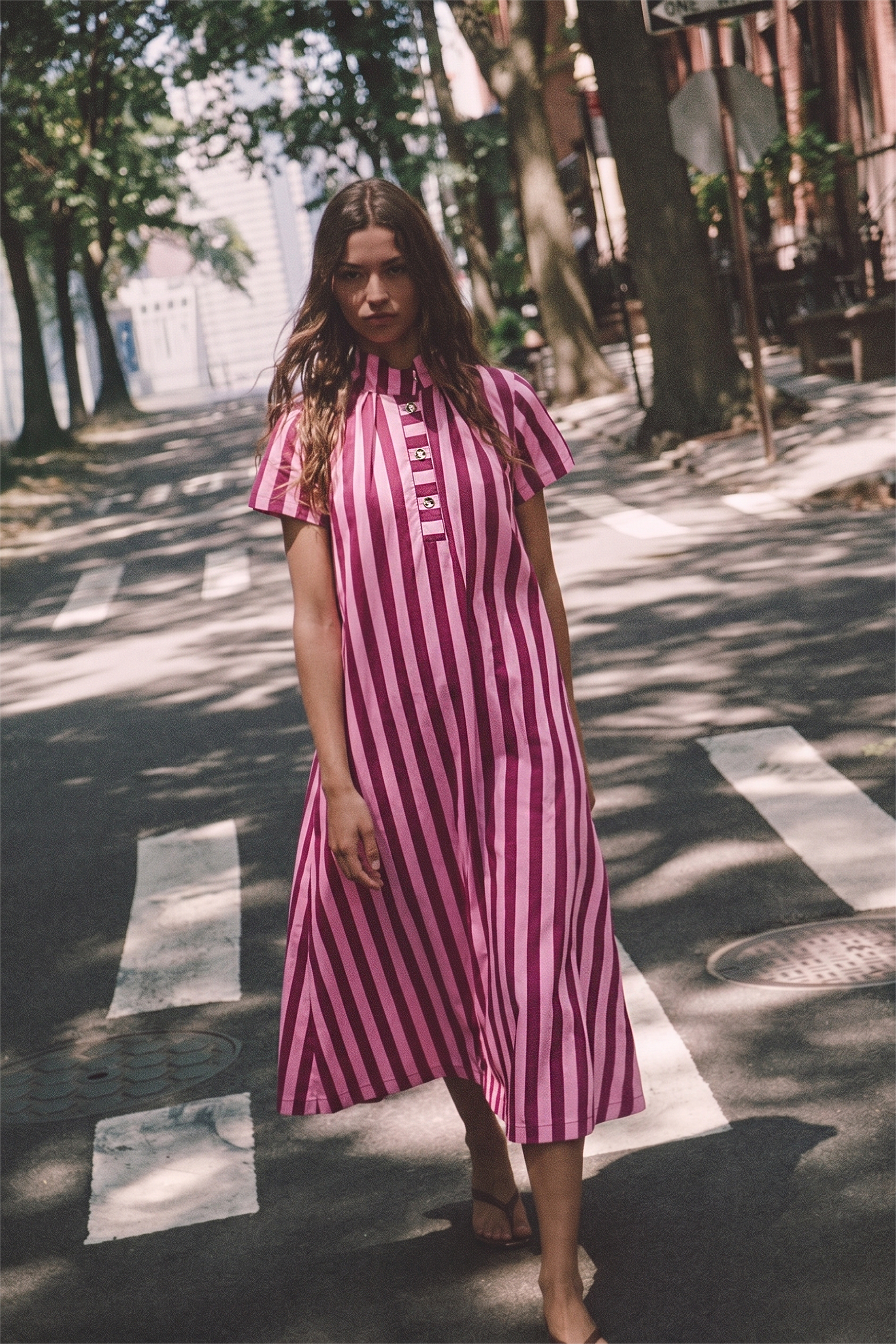 The Iconic Stripe Midi Dress-Plum