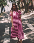 The Iconic Stripe Midi Dress-Plum
