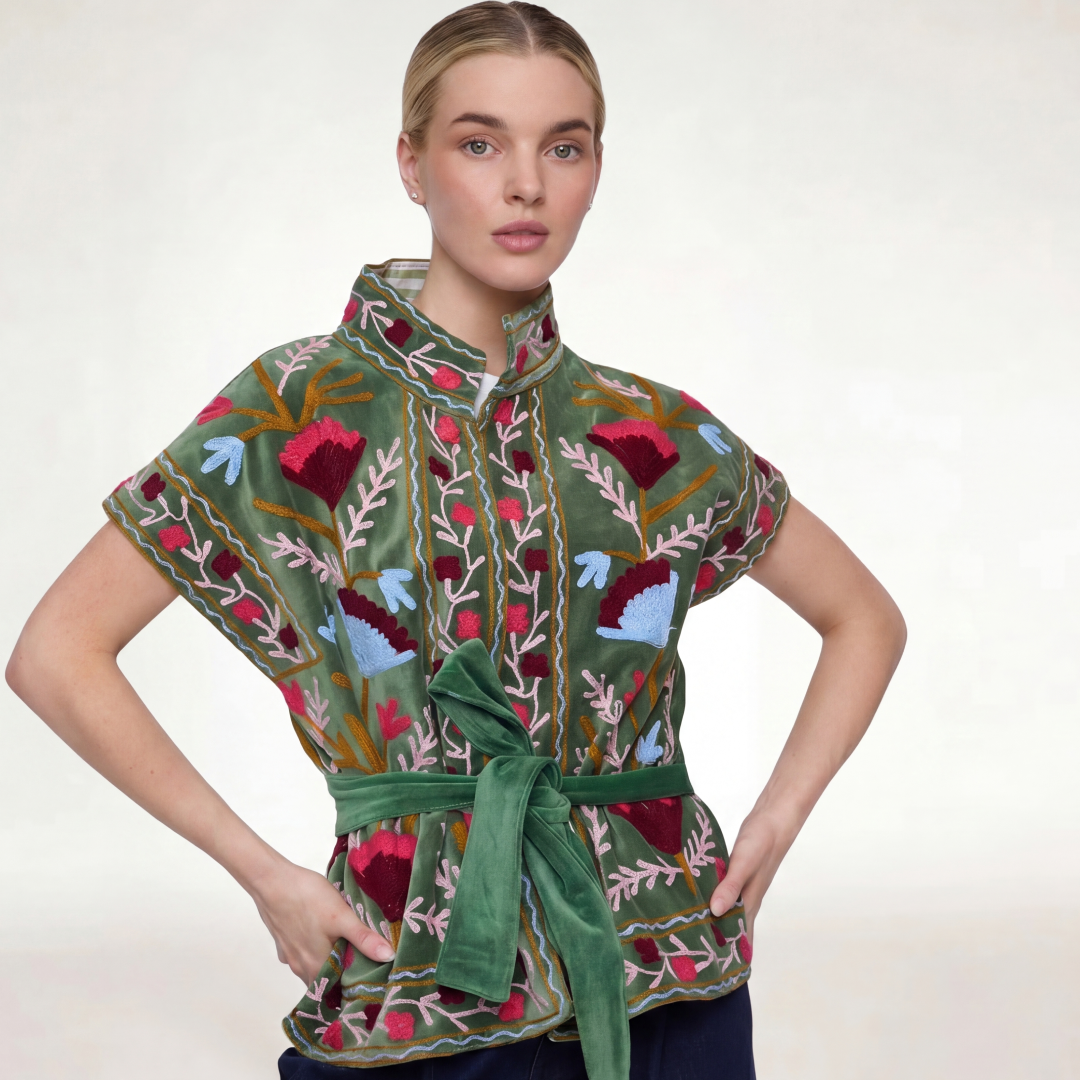Rustic Retreat Velvet Jacket-Green