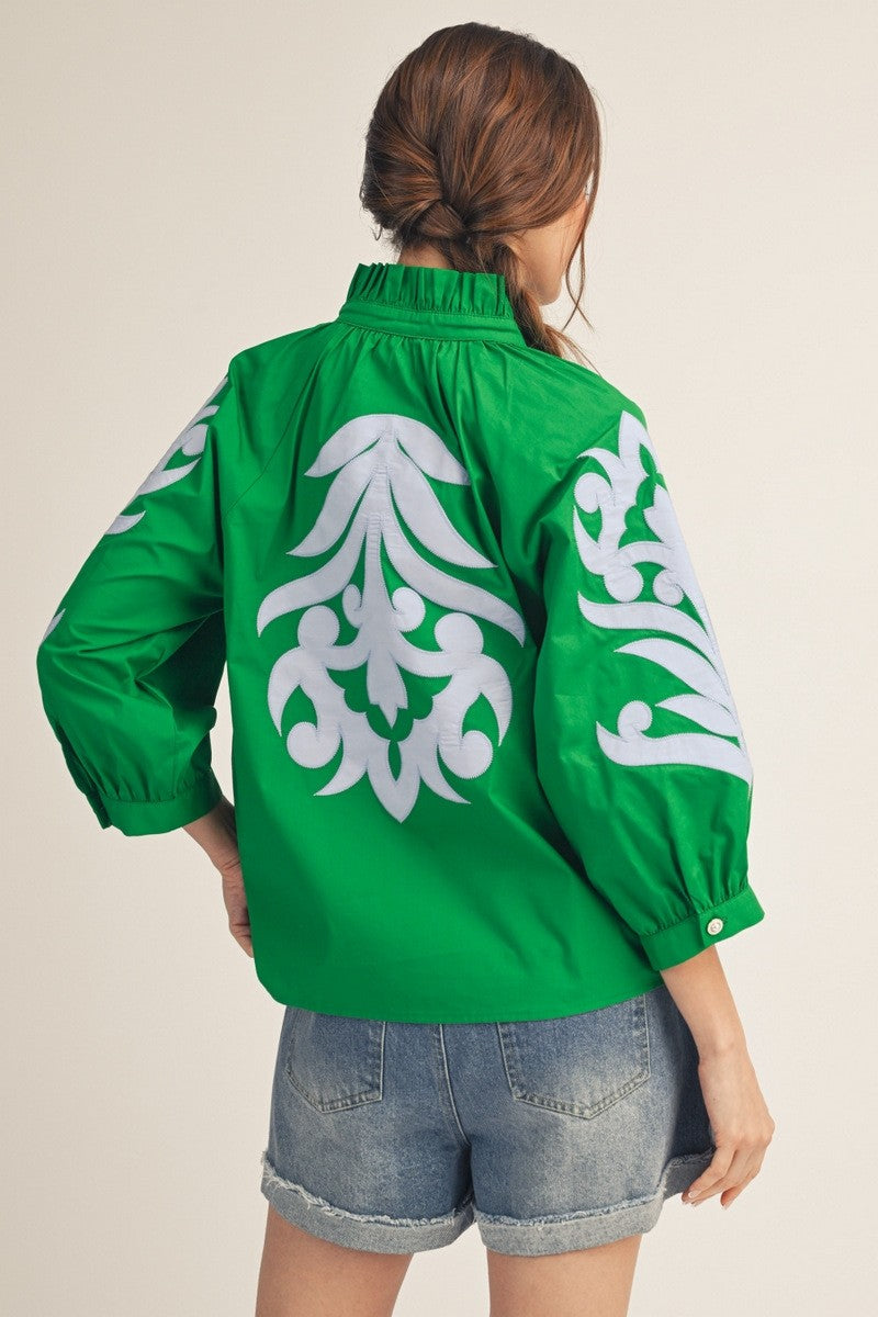 Blush Peony Top-Kelly Green/Sky Blue