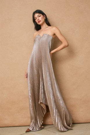 Moonglade Pleated Maxi Dress- Champagne