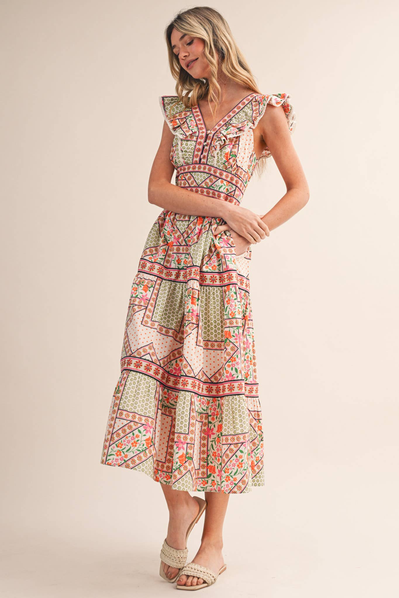 Sweet Spell Floral Midi Dress-Ivory