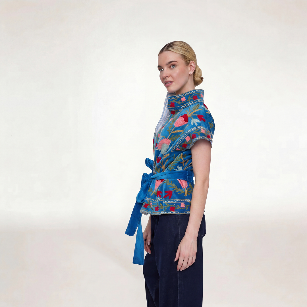 Rustic Retreat Velvet Jacket-Blue