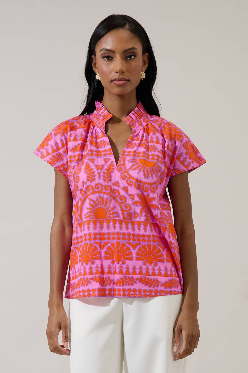 Tarie Tropical Ruffle Top