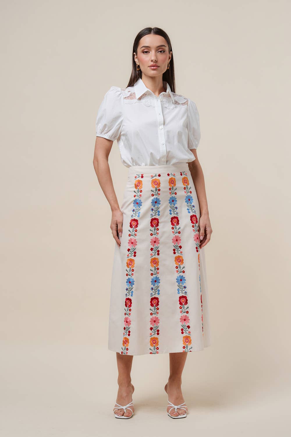 Floral Harmony Embroidered Midi Skirt