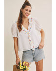 Steps Beach Embroidered Ruffle Top