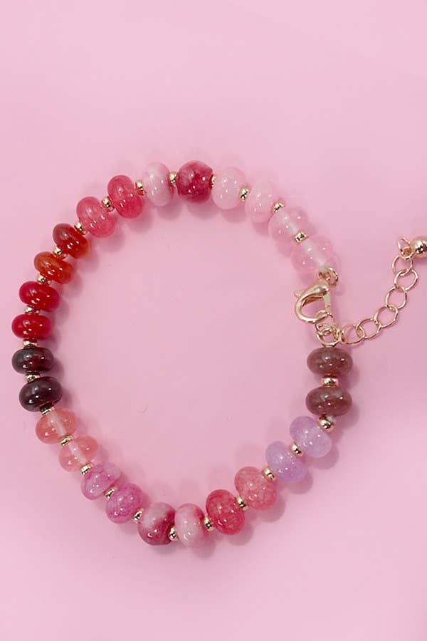 Natural Agate Bead Bracelet-Pink Ombre