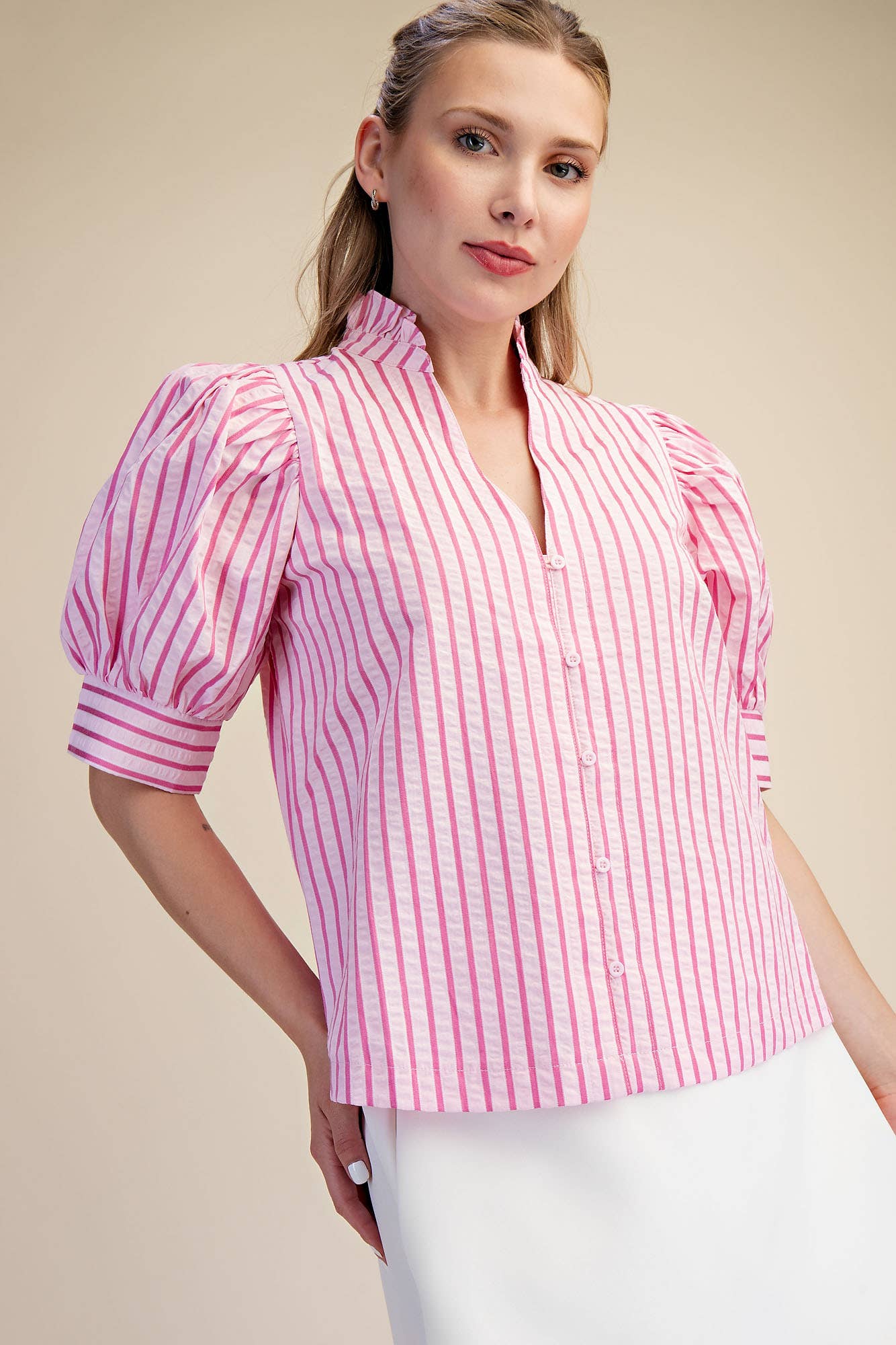 Sweetheart Puff Sleeve Top-Pink