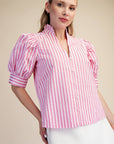 Sweetheart Puff Sleeve Top-Pink