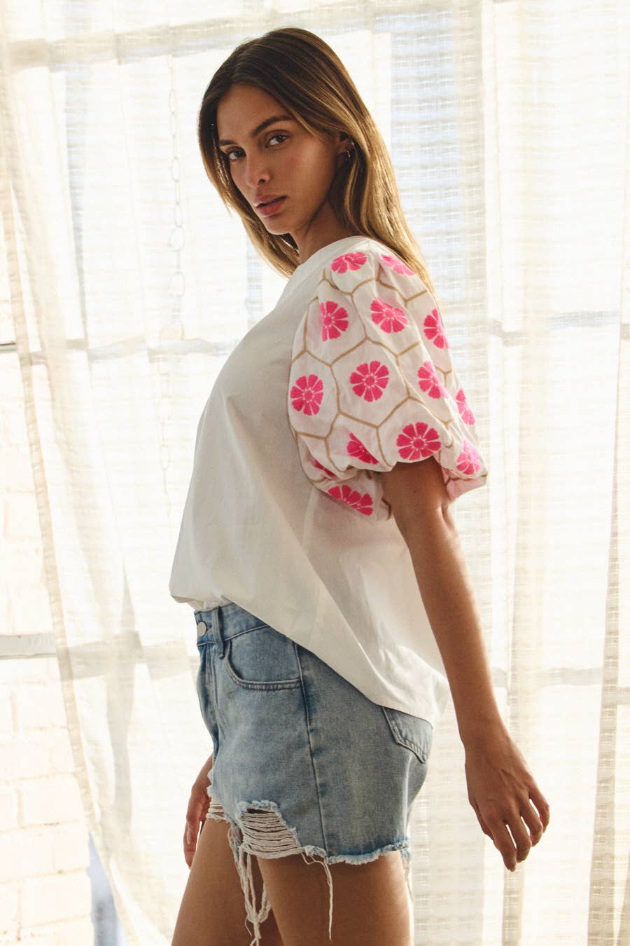 Summer Sunset Embroidered Top-White
