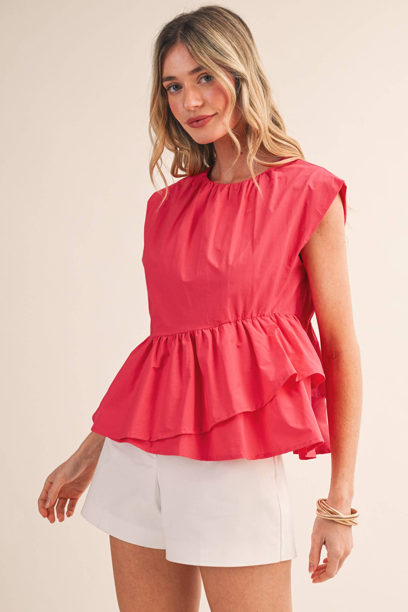 Sunday Melody Peplum Top-Teaberry