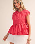 Sunday Melody Peplum Top-Teaberry