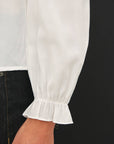 Zaria Mandarin Collar Top-White