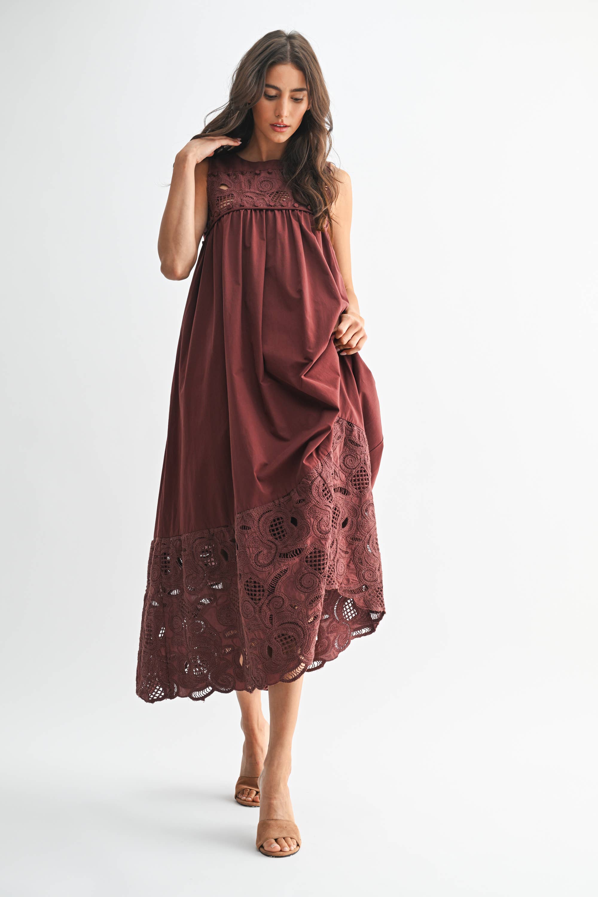 Desert Breeze Lace Maxi Dress-Chocolate