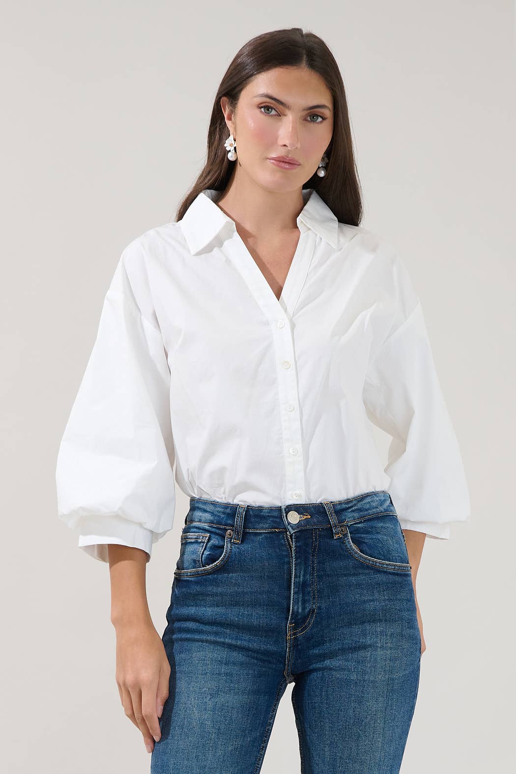 Chalet Button Down Top-White